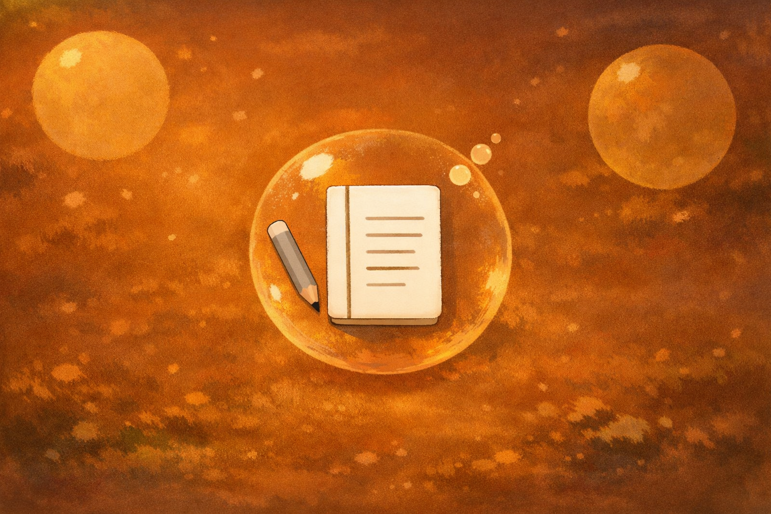 Shelf app banner with journal and thought bubbles